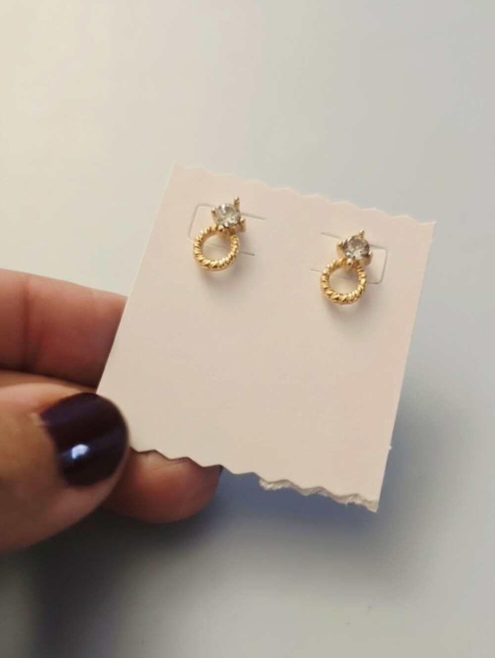 Gold Color Rope Hoop and Crystal Stud Drop Earrings - Women Jewelry